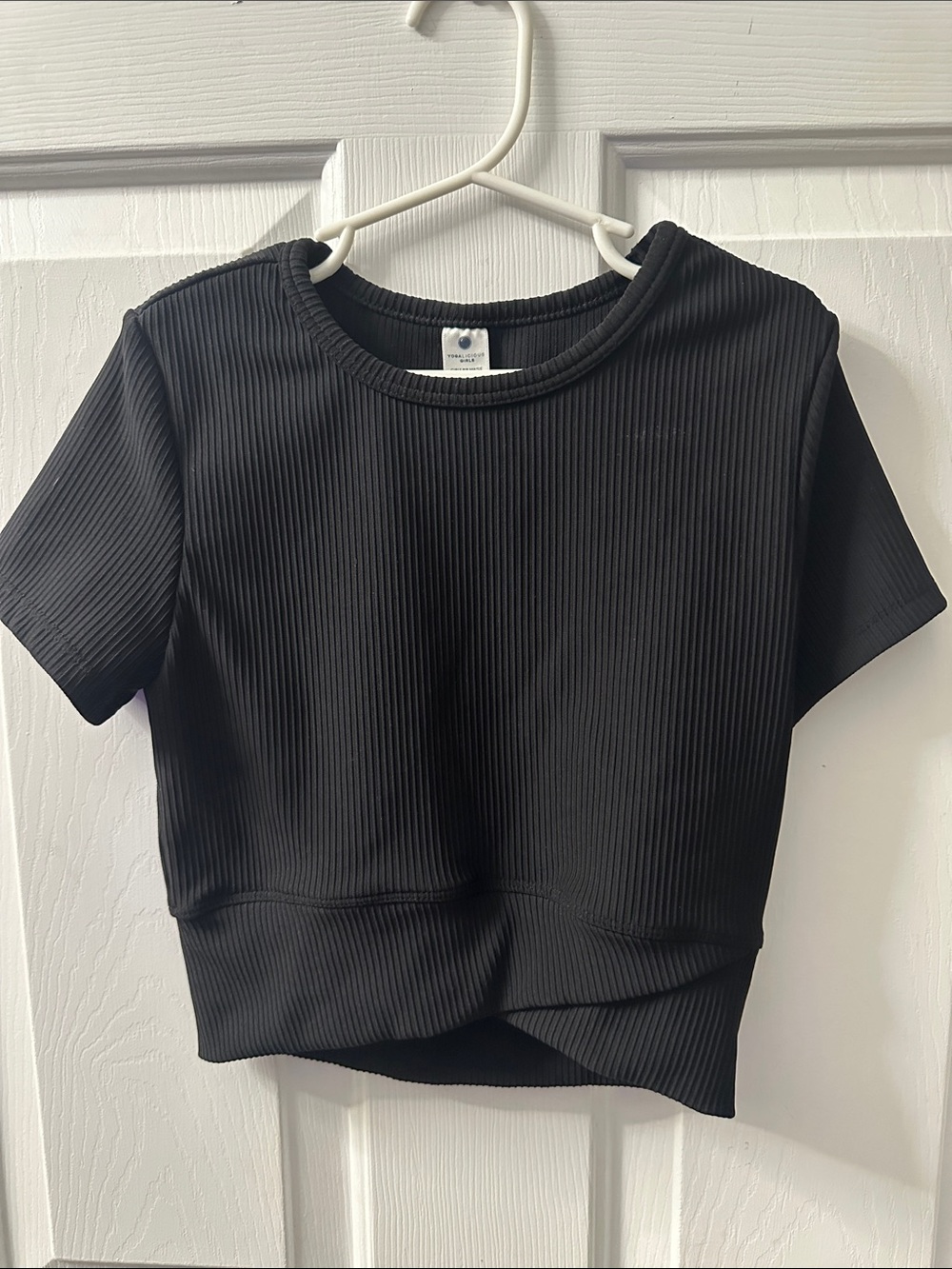 Girls Black Ribbed Short Sleeve Crop Top